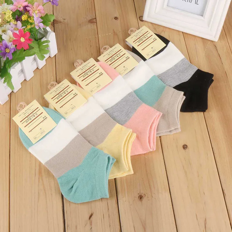 

Sale 5 Pair/Lot Women Fashion Spring Autumn Leisure Wide Stripe Casual Low Cut Ankle Cotton Socks Wholesale