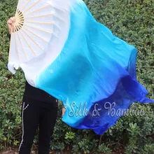 Бело-Бирюзово-синий, 1 шт. правая рука 1,8 м* 1,14 м танец живота Шелковый веер вуаль, настоящий цветастый шелк