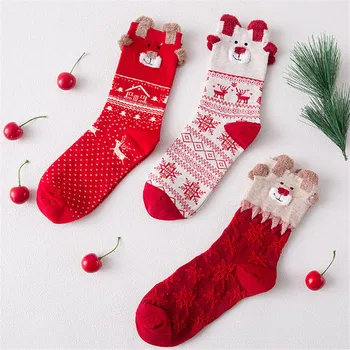 

3Pairs/Lot Christmas Socks Set Women High Quality Kawaii Cotton Meias Warm Winter Chaussette Femme Wedding Sokken Wholesale