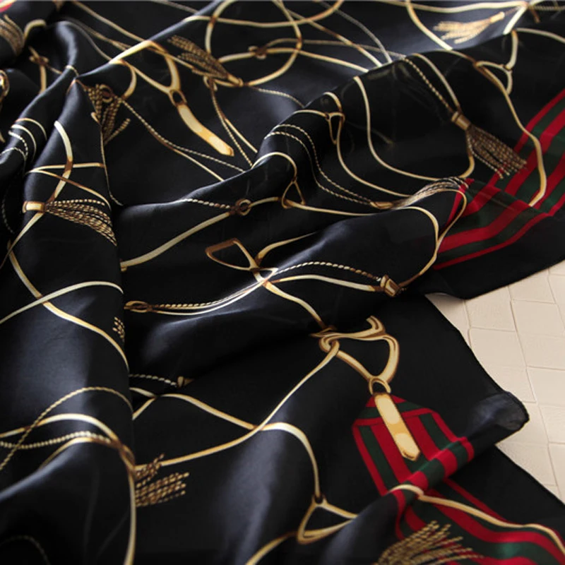 Женский шелковый шарф на цепочке, большие размеры, летние пляжные шали с принтом, элегантные платки [1903]