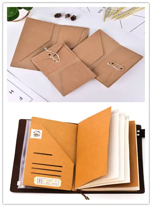 手作りクラフト紙ファイルホルダー旅行ノートブックアクセサリーヴィンテージレトロなカードポケット収納標準 ポケット パスポート Notebook Kraft Paper Travelers Notebookbusiness Notebook Aliexpress