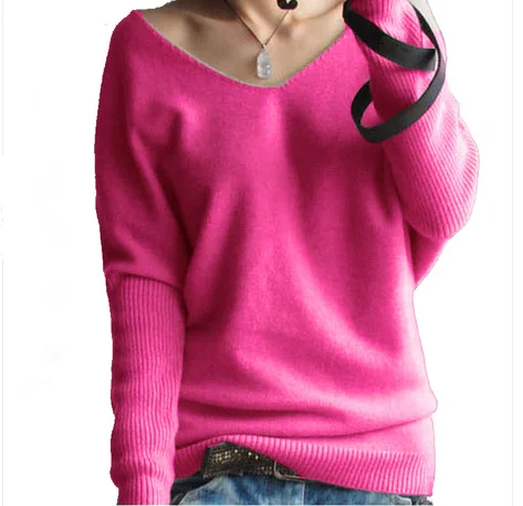 Скидка, женский свитер на весну и осень, сплошной цвет, v-образный вырез, рукав «летучая мышь», версия тонкого женского вязаного свитера