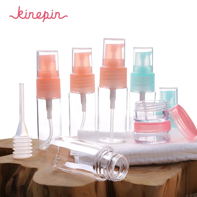 

KINEPIN 8pcs/set Compact Portable Mini Refillable Bottle Set Travel Cosmetics Spray Pump Lotion Press Bottle with Plastic Case
