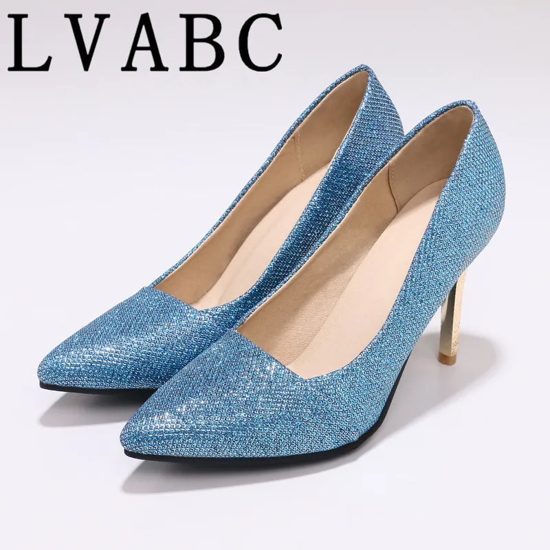 

Plus Size 31-48 Sexy Party High Heels Women Pumps Champagne Gold Sliver Bling 2018 Spring Pointed Toe Ladies Thin 8.5CM Heels