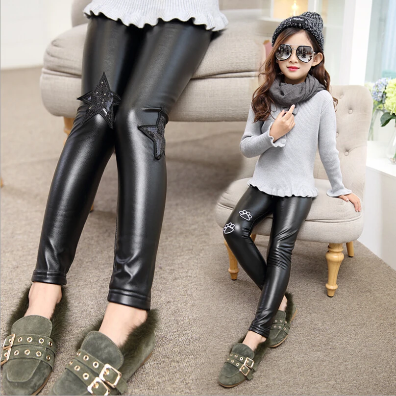 New Fashion Winter Thick Fleece Warm Girls Leggings Skinny Black Kids