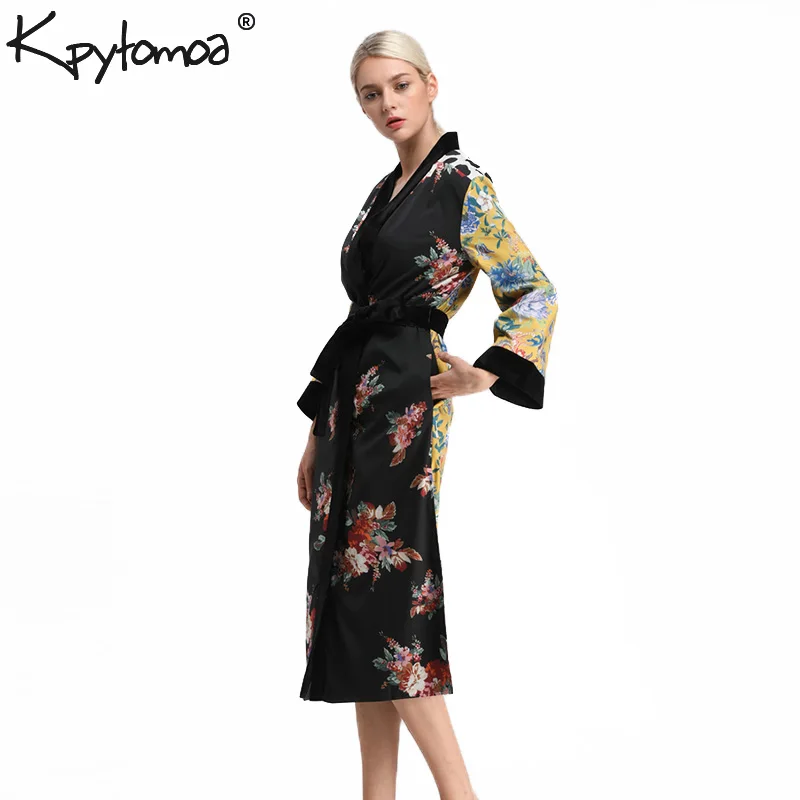 Женское кимоно в винтажном этническом стиле с цветочным принтом и узором в горошек, новинка, модный кардиган, бархатные Лоскутные блузы, повседневные женские блузы