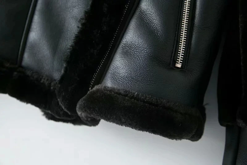 Куртка из искусственной кожи с подкладкой из искусственного меха, женская верхняя одежда, Флисовые Куртки из искусственной кожи, осенне-зимнее теплое Черное короткое пальто для девочек