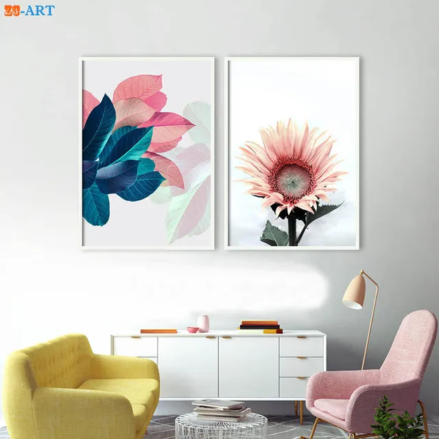 Nordic Sunflower Print Leaves Poster Blush Pink Navy Blue Wall Art Nordic Sunflower Print Leaves Poster Blush Pink Navy Blue Wall Art Boho S Nursery Decor Canvas