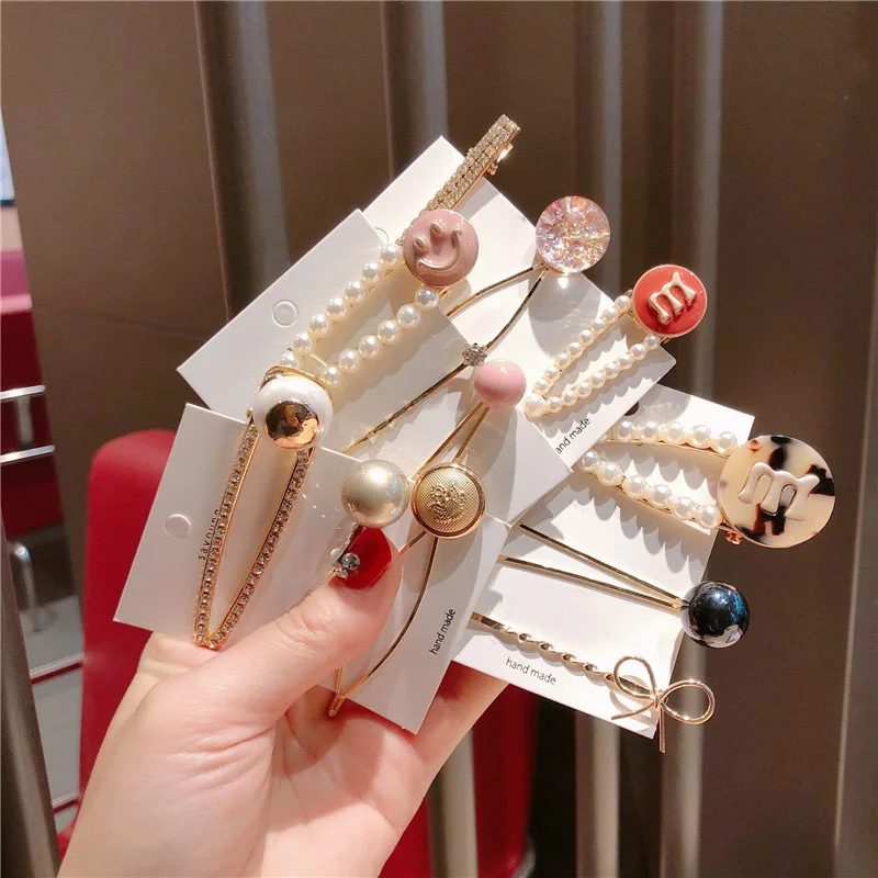 

3pcs/set Korea Pearl Barrettes for Women Ladies Elegant Jewelry Hairgrips Smile Leopard Print Letter Valentine's Day Hair Pins