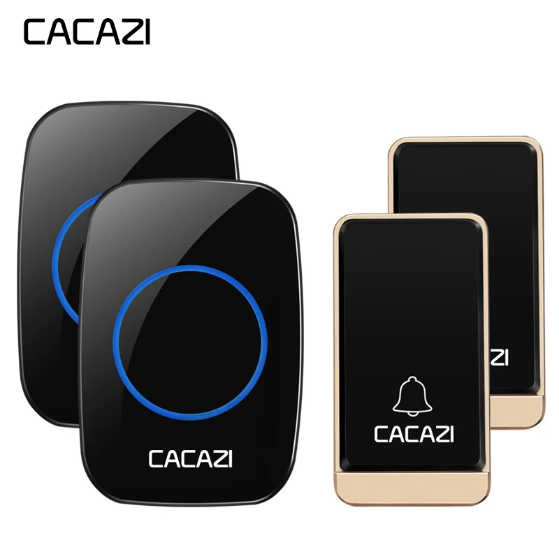 

CACAZI Self-powered Wireless Doorbell Waterproof No battery 2 Button EU Plug 2 Receiver LED light Cordless DoorBell 200M Remote