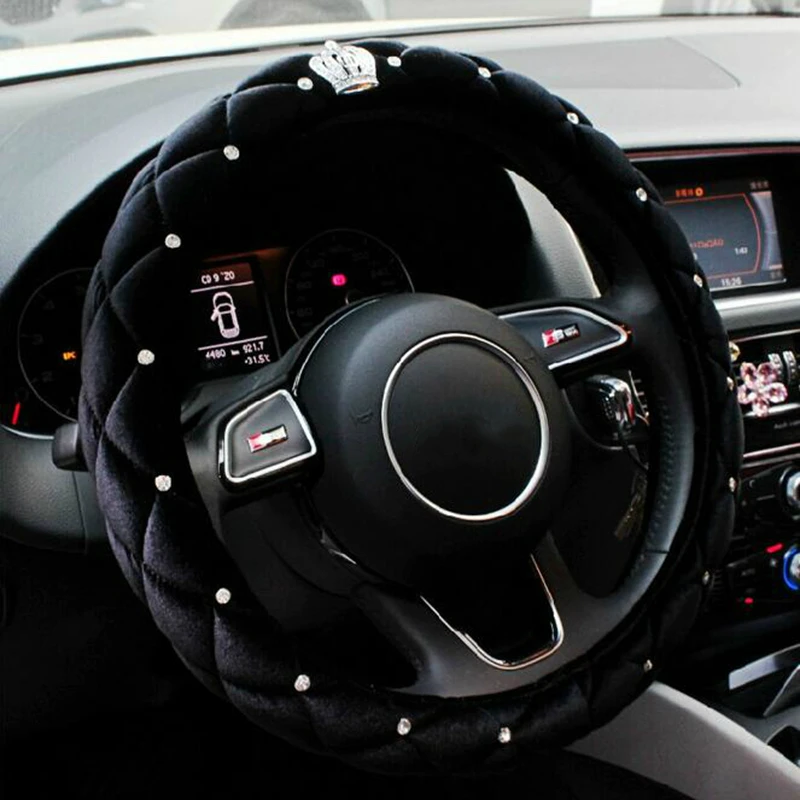 

Car Winter Steering Wheel Cover 38CM Rhinestone Crystal Diamond Crown styling auto interior decoration accessories For BMW Audi