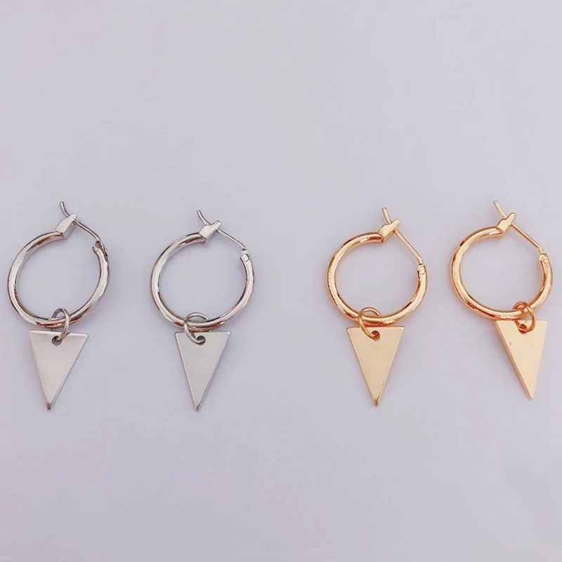 

Circle Hoop Earrings Handmade Silver Gold Color Simple Small Triangle Earring For Women Men Chic Bijoux Jewelry
