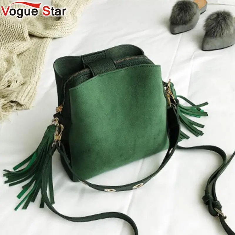  2019 Fashion Scrub Women Bucket Bag Vintage Tassel Messenger Bag High Quality Retro Shoulder Bag Si