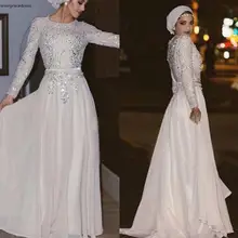 Блестящее с длинными рукавами мусульманский арабское вечернее платье шифоновое торжественное праздничное платье Вечерние платья на выпускной на заказ большие размеры