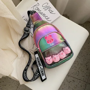 

2019 new women's Korean version of the casual cute chicken printed text printing belt wild girl shoulder messenger bag chest bag