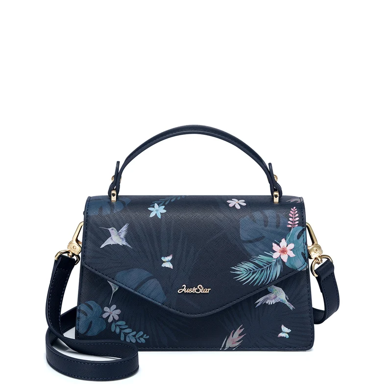 

JUST STAR Women's PU Leather Handbags Ladies Fashion Flower Printing Tote Purse Female Flap All-match Leisure Crossbody Bags