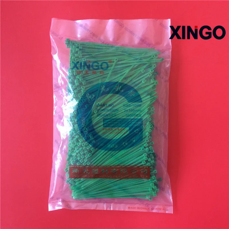 Xingo 100 мм самоблокирующиеся Нейлоновые кабельные стяжки 1000 шт цветная пластмассовая застежка-молния 18 фунтов UL RoHS SGS одобрено - Цвет: Зеленый