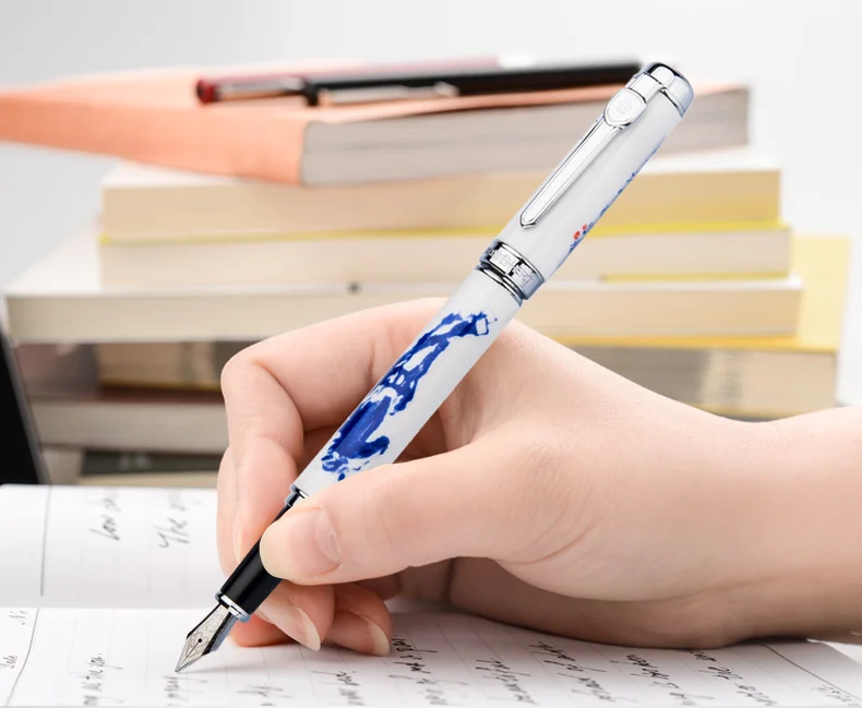 Белая и голубая фарфоровая ручка Hero 1092 иридиевая для рисования с лилиями лотоса