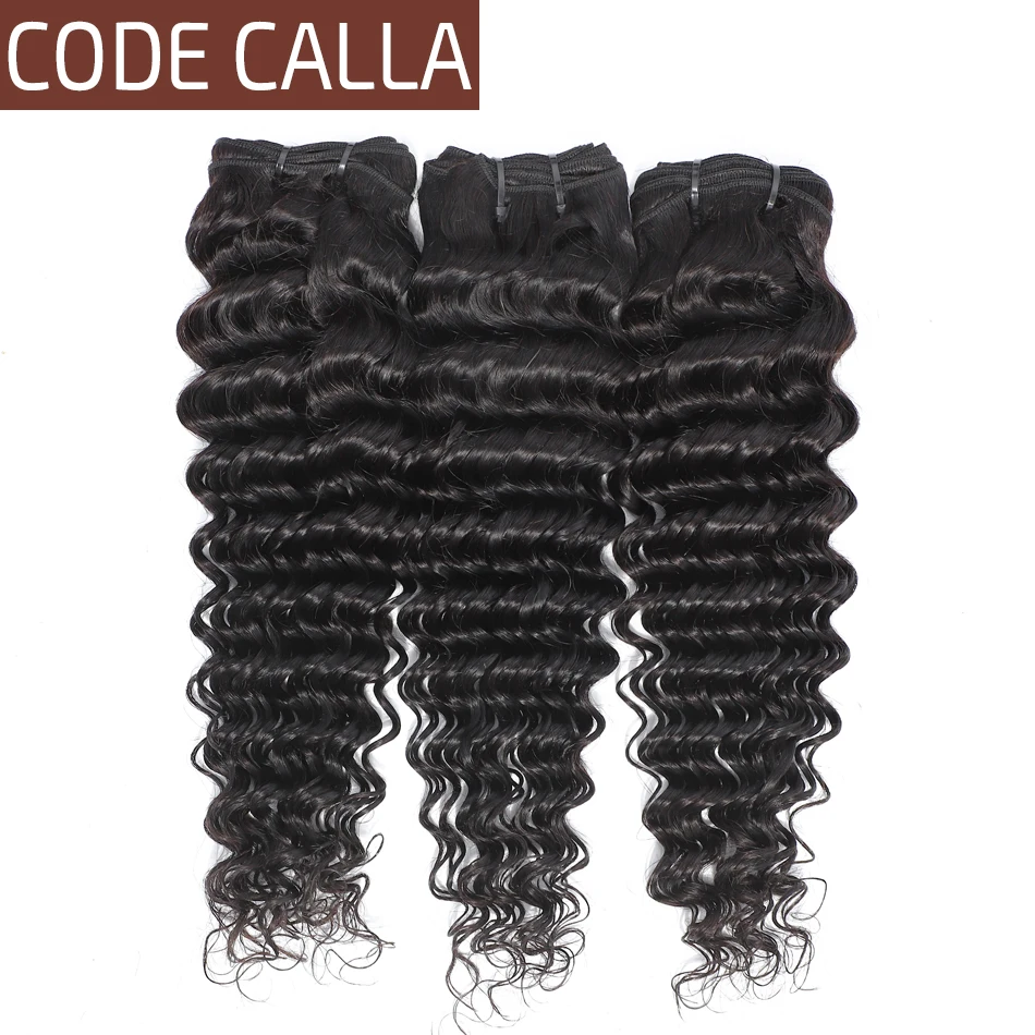 

Code Calla Deep Wave Salon Human Hair Brazilian Remy Hair Extensions Bundles Weave 3/4 pieces Weft Natural Black Color For Women