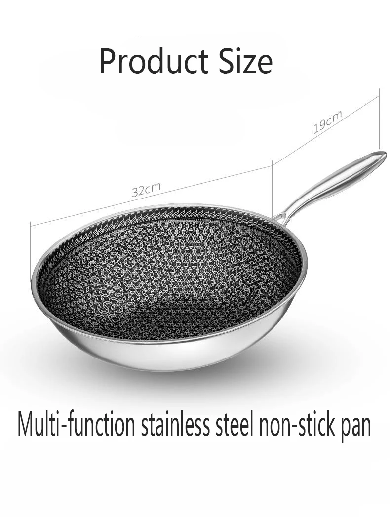 Stainless Steel Wok Non-stick Pan Without Oil Smoke Uncoated Household Wok Pan Induction Pot Kitchen Pot Frying Pan Cooking Pot