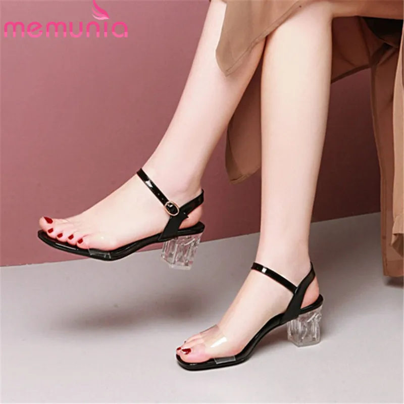 

MEMUNIA 2019 new arrival women sandals simple buckle summer shoes crystal square heels shoes elegant party prom shoes woman
