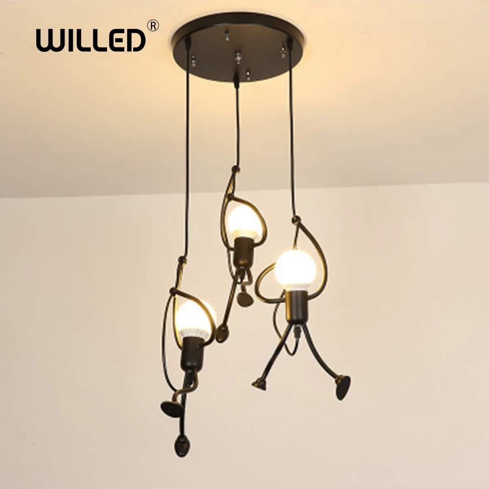 Kaufen Loft anhänger lichter klettern mann kunst hängen lampe metall schnur Aufhänger hause decor licht Kreative für zimmer beleuchtung lampen nordic