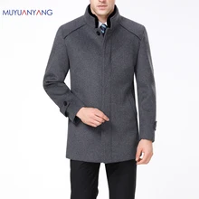 Mu Yuan Yang зимнее пальто для мужчин с меховым воротником, шерстяные пальто, куртки, деловые повседневные мужские шерстяные куртки, утолщенное мужское однобортное пальто