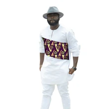 Модная мужская одежда в африканском стиле, лоскутный топ+ брюки, комплект в африканском стиле, белая хлопковая Футболка с принтом, Мужская футболка с длинными рукавами на заказ