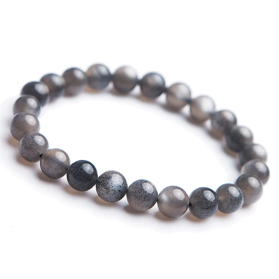 

100% Genuine Natural Black Moonstone Sunstone Bracelets For Women Female Stretch Healing Crystal 8mm Round Bead Bracelet AAAAA