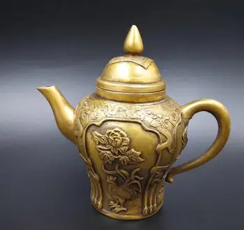 

6'' copper carvings dragon fish lotus design cup jar teapot pot statue