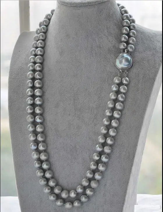 

DOUBLE STRANDS 9-10MM GENUINE SOUTH SEA GRAY PEARL NECKLACE 20 INCH r