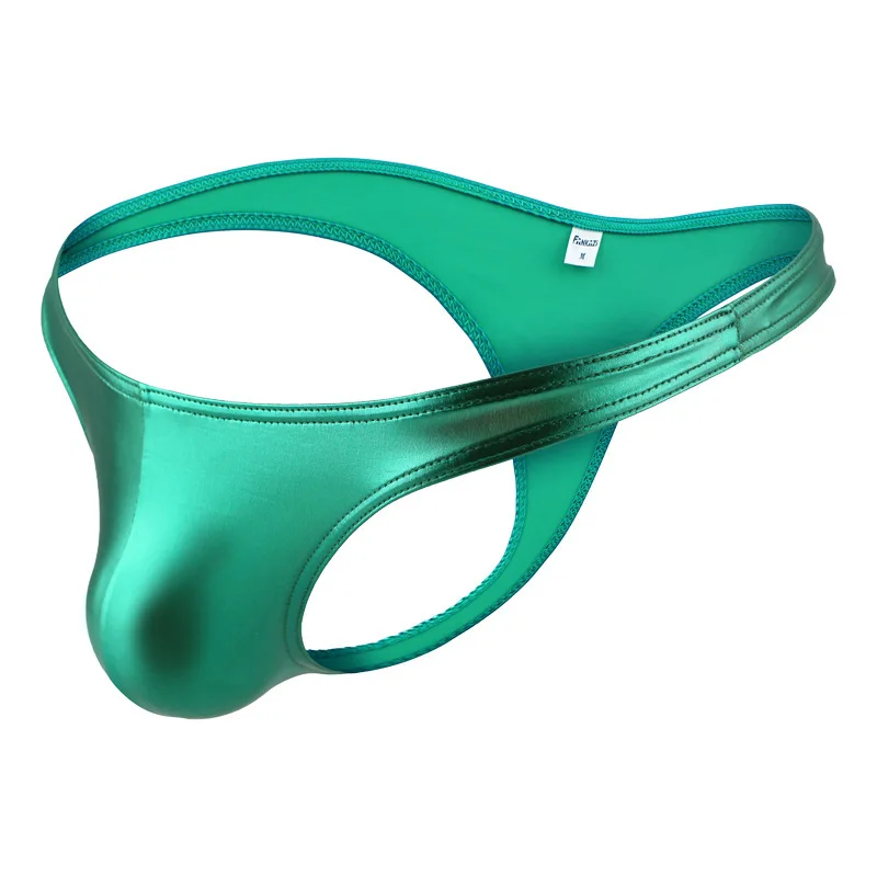 

Sexy Gay G String Low Waist Shinny PU Leather Men Pouch Underwear Bikini Homewear T-back Thongs Jockstrap Men Cueca Underpants