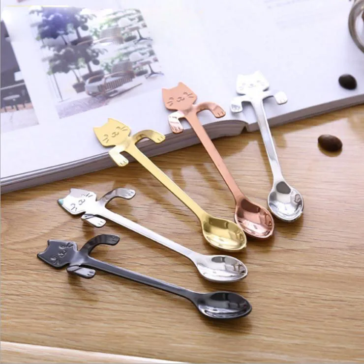 Cute Cat Spoons Stainless Steel Coffee Tea Stirring Spoon Flatware