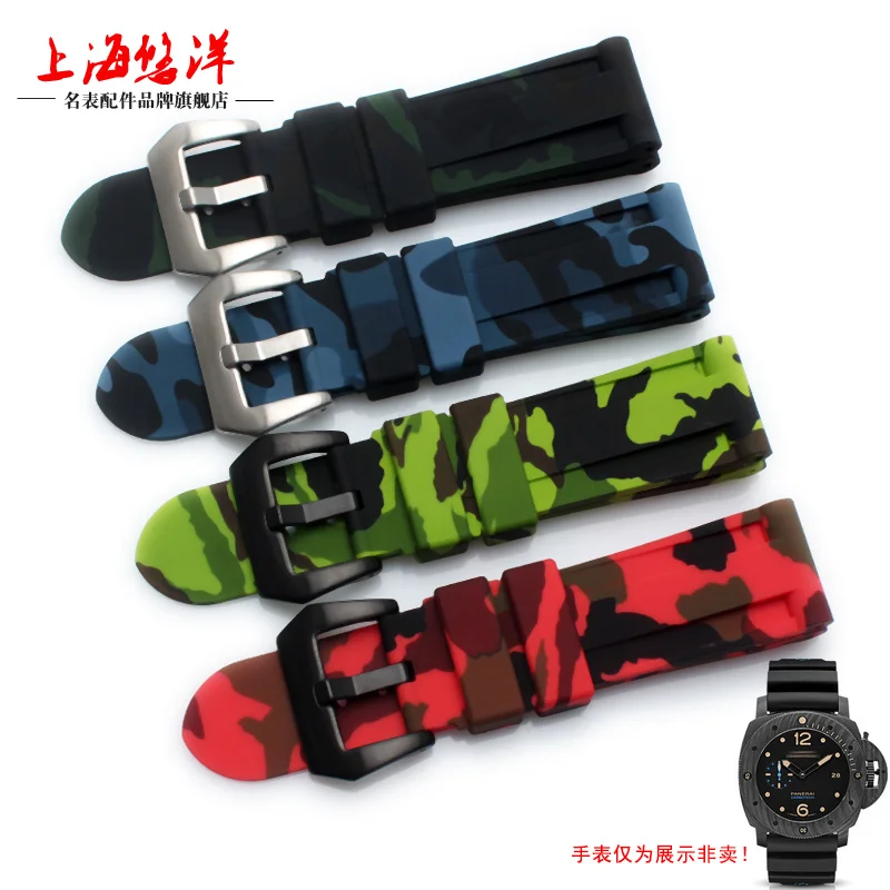 

24mm Man Waterproof Silicone Rubber Watchbands Camouflage Black Orange Strap Steel Buckle Clasp Replacement For Pa Watch
