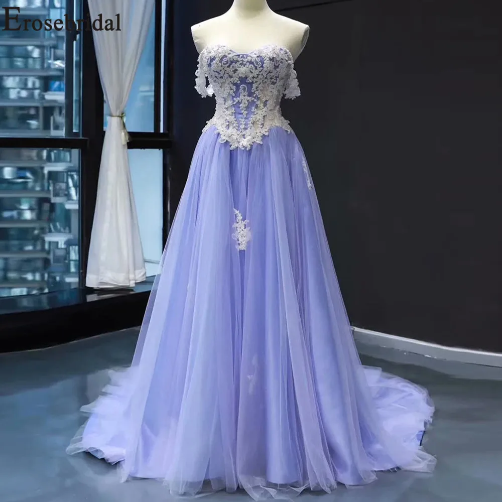

Erosebridal New Arrival Lace Prom Dresses 2019 A-Line Prom Gowns off the Shoulder Women Formal Party Dress Simple Long Dress