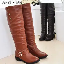 Winter Boots Real 2017 Big Size 34-43 Women Knee High Boots Sexy Chunky  Round Toe Spring Autumn Shoes Less Platform 02