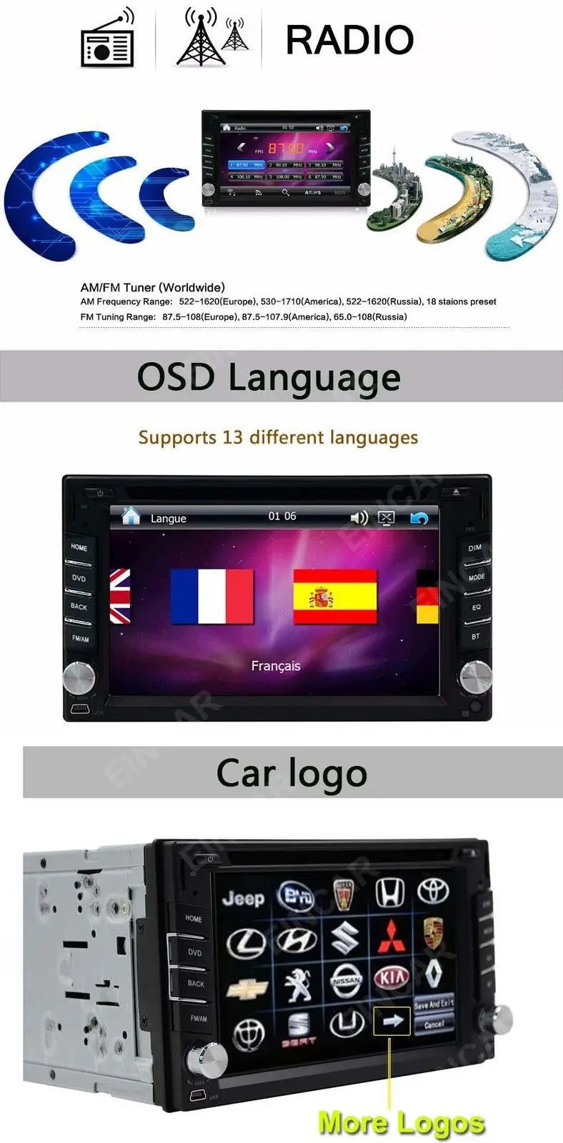 Sale Double 2 DIN In Dash GPS Nav Car DVD Player Stereo Radio USB Bluetooth+Map+Cam 21