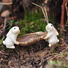 Zakka Boating Rabbit Easter Bunny Miniatures Decor Vintage Fairy Garden Gnome Moss Terrarium Bottle Home Crafts Bonsai