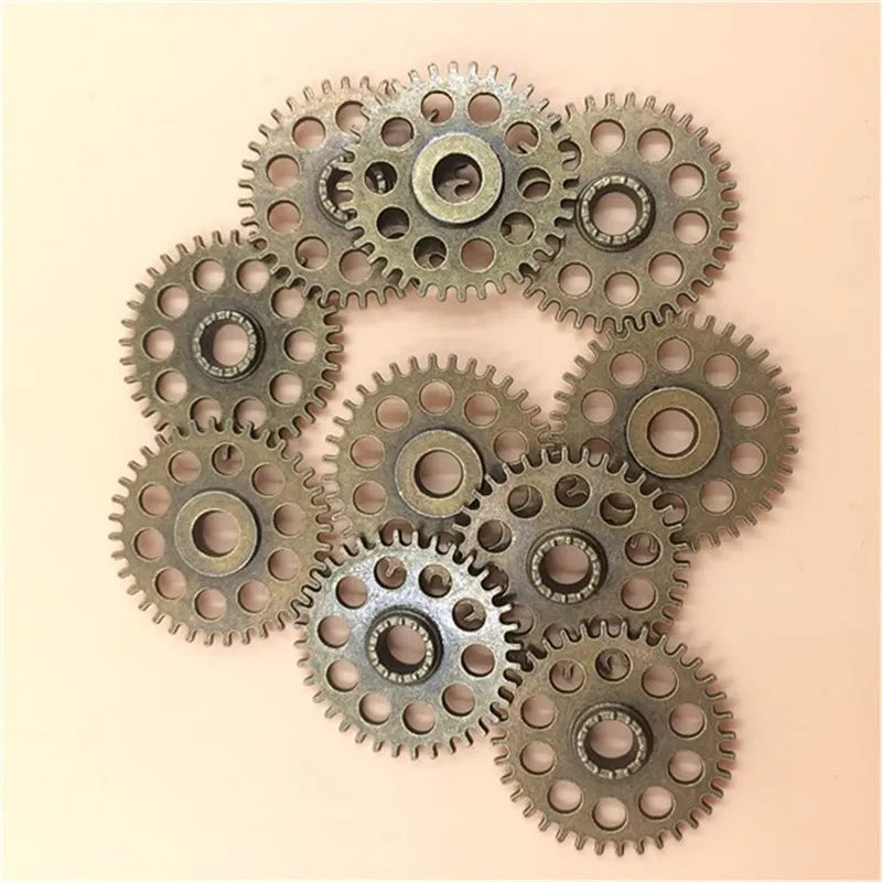 Vintage Charms Gear Pendant Antique Bronze Fit Bracelets Necklace DIY Metal Jewelry Making 26x18mm 10pcs per lot (T379) 2015 New Free Shipping