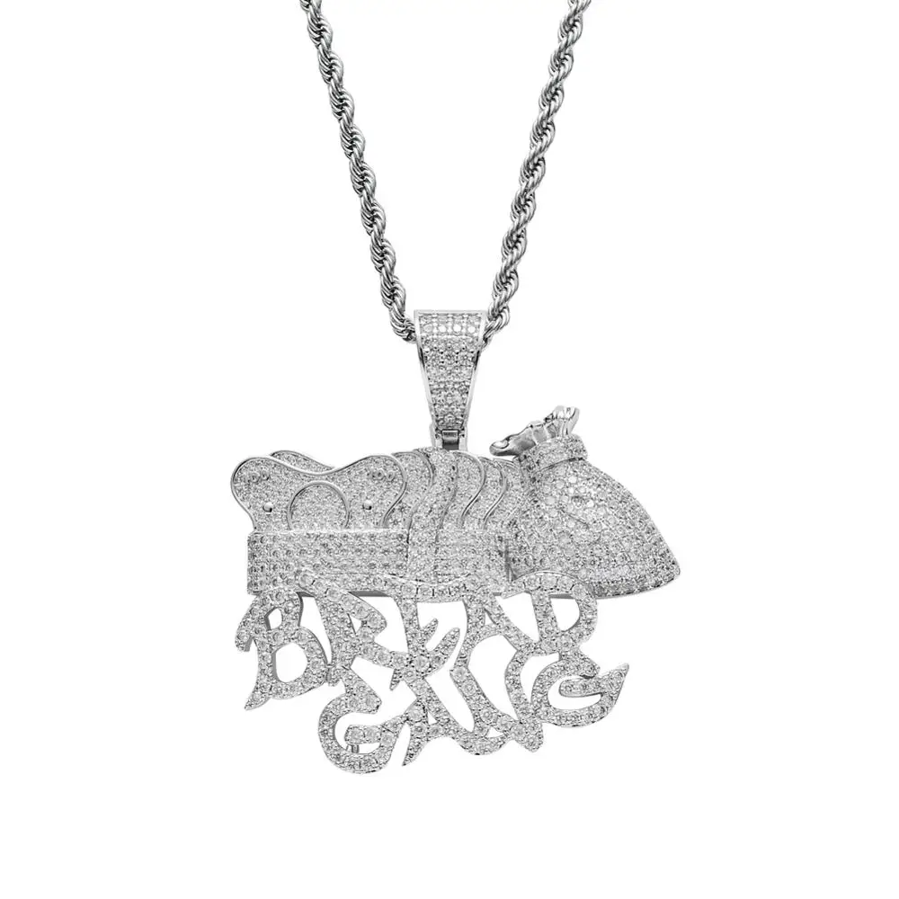 

Brass CZ Letter Necklace Iced Dollar money bag Bread shape Pendants Men 's Hip Hop Jewelry CN136