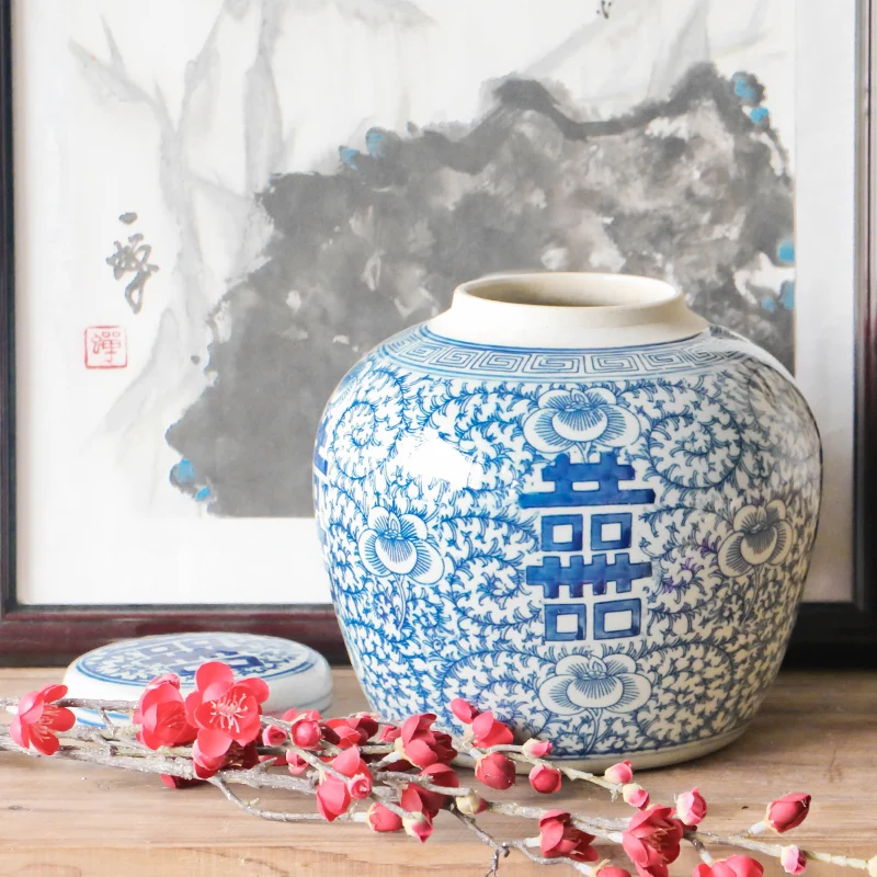 Jingdezhen Old Blue And White Ginger jar New Chinese temple jar Antique Study Wedding Decorations porcelain ceramic jar vase 3