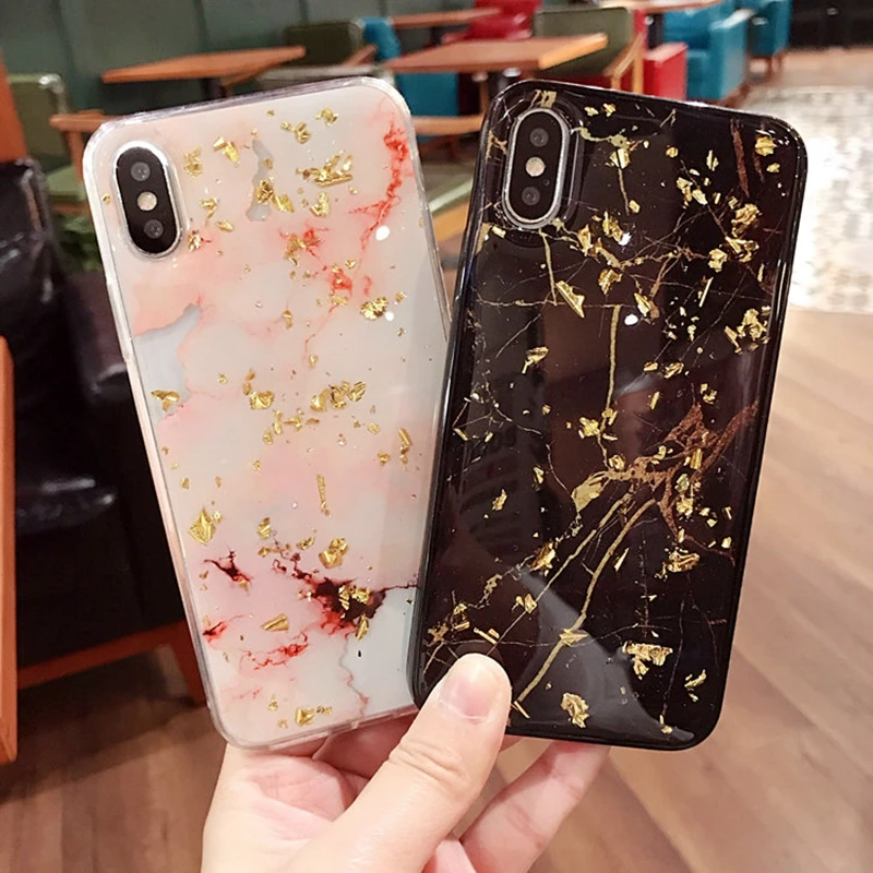 Роскошный блестящий Мраморный чехол для телефона с золотой фольгой iPhone X 10 мягкий