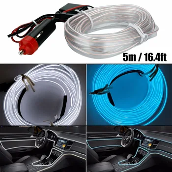 

5m Car Neon Light Line Dance Party Decor Wire Lamp Flexible EL Wire Rope Tube Waterproof LED Strip Auto Interior Decor Ribbon