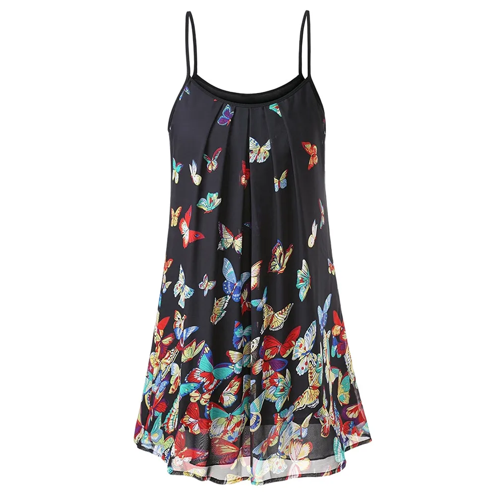 

2019 MAXIORILL New Bohemian Women's Casual Sleeveless Chiffon Print Boho Print Short Mini Dress Sundress плать Wholesale T3