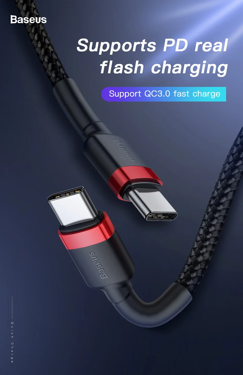 Кабель Baseus type USB C для samsung Galaxy S9 Plus Note 9, поддержка PD 60W QC3.0 3A, кабель для быстрой зарядки для устройств type-C