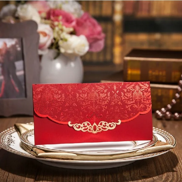 chinese style wedding envelopes 2015 red embossed flower printing