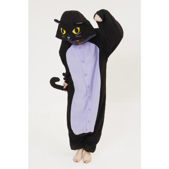 Polar Fleece Spooky cat Onesies Pajamas Rompers Woman Animal Cosplay Pyjamas Carnival Christmas