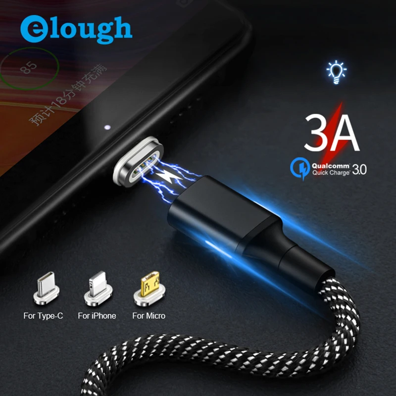 Elough Magnetic charging usb cable for iphone xr charger cable usb type c micro usb cable magnetic cable Fast charging wire data