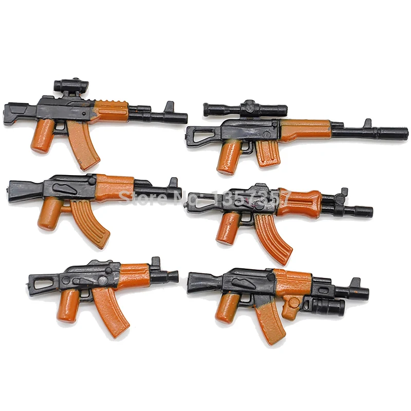 

6pcs/set Military Series 2.8cm AK Weapons Cannon Bricks Parts Army Police SWAT Block Gun Building Blocks Models Toys