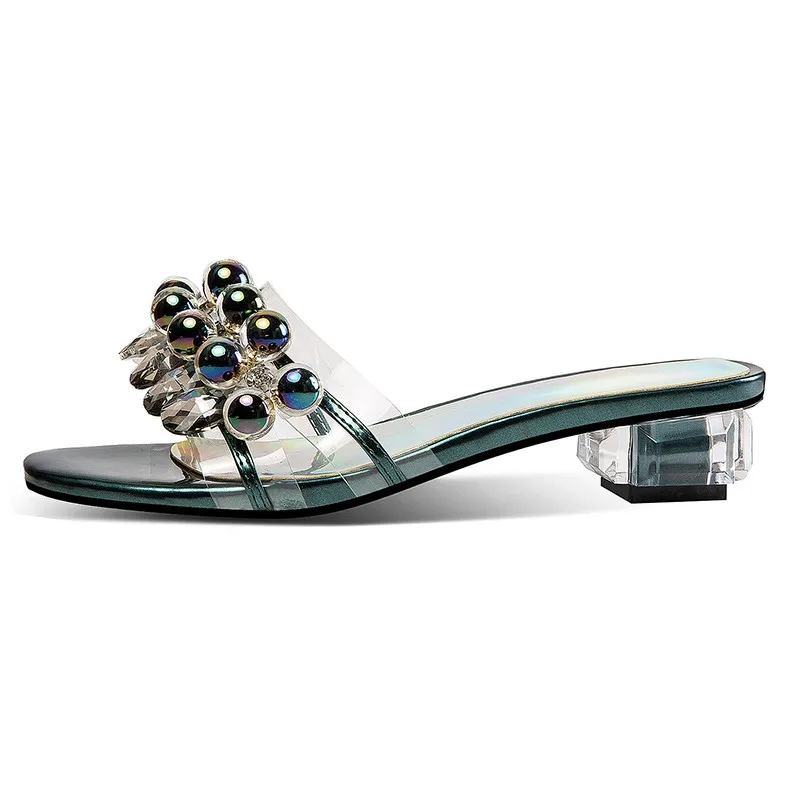 MORAZORA/ г., обувь из натуральной кожи наивысшего качества женские шлепанцы Летняя обувь с бусинами женская повседневная обувь на прозрачном каблуке